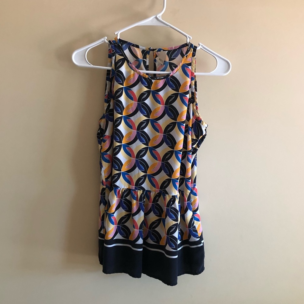 Ecru Sleeveless Geometric Print Blouse